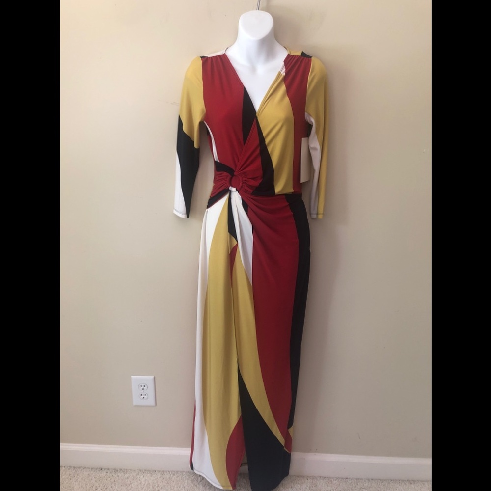 Boston Proper Colorblock Faux Wrap Maxi Dress Sz 4